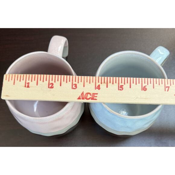 Set Of Two Roscher Large Stoneware Mugs Pink Blue & Iridescent Color Natura - Picture 7 of 8